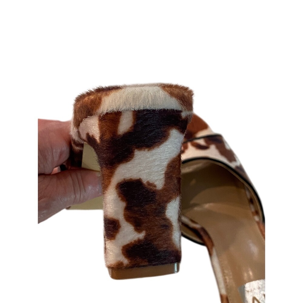 DV‎ Dolce Vita Cow Print Square Toe Block Heel Mule Sandals Brown White Womens - Picture 12 of 13